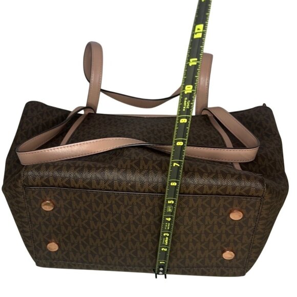 Michael Kors Tote Bag Brown Logo Print Leather Trim Style 30T8TN1T1B Authenticat - Picture 15 of 16